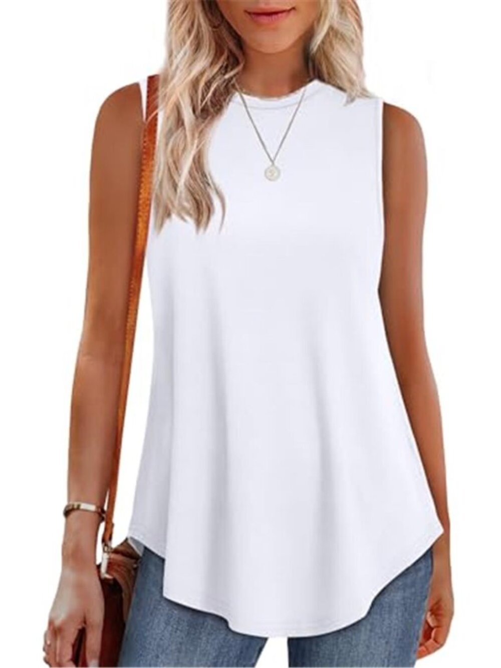 High Neck Tunic Tank Top Loose Fit Sleeveless Flowy White Top Wear Leggings